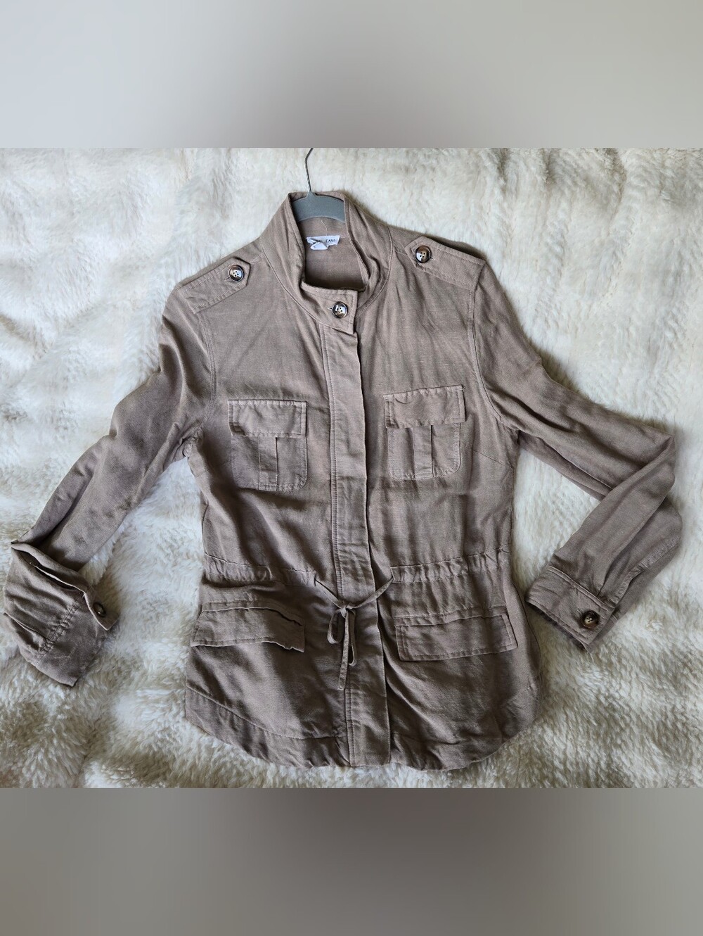 Linen Blend Utility Field Jacket Women S Cargo Pocket Military Travel Summer EUC